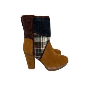 Muk Luks Nola Womens Brown Plaid Mid Calf Zip 4 Inch Heel Size 8